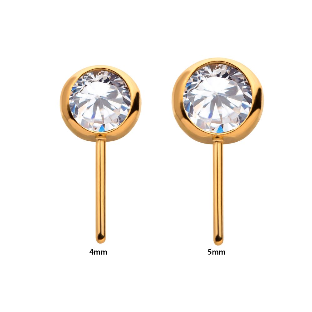 24KT Gold PVD Titanium Threadless Bezel Set Swarovski Crystal Side Facing Top