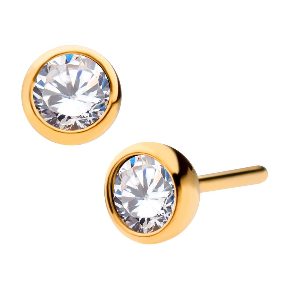 24KT Gold PVD Titanium Threadless Bezel Set Swarovski Crystal Front Facing Top