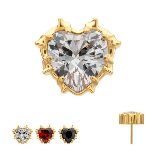 24Kt Gold PVD Titanium Threadless Prong Set Gem Heartbreaker Edge Top