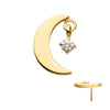 24Kt Gold PVD Titanium Threadless Crescent Moon Top with Dangle Pronged Round CZ