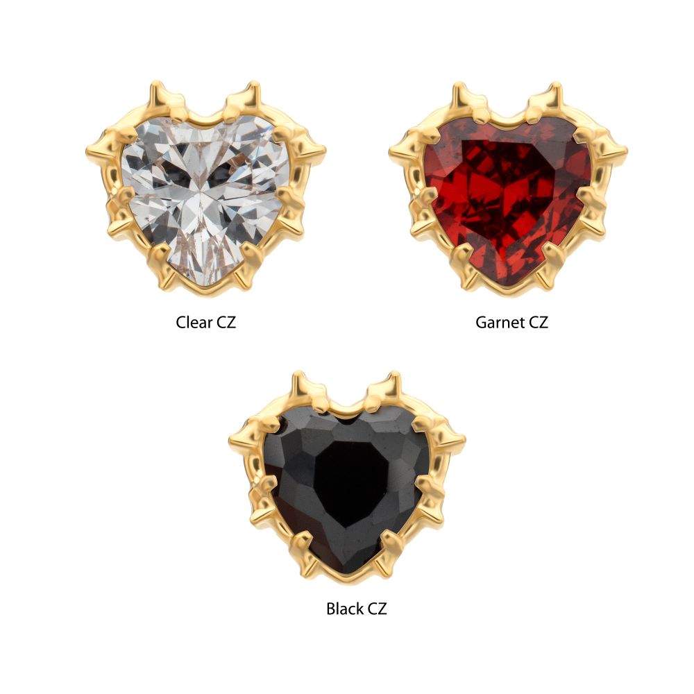 24Kt Gold PVD Titanium Threadless Prong Set Gem Heartbreaker Edge Top