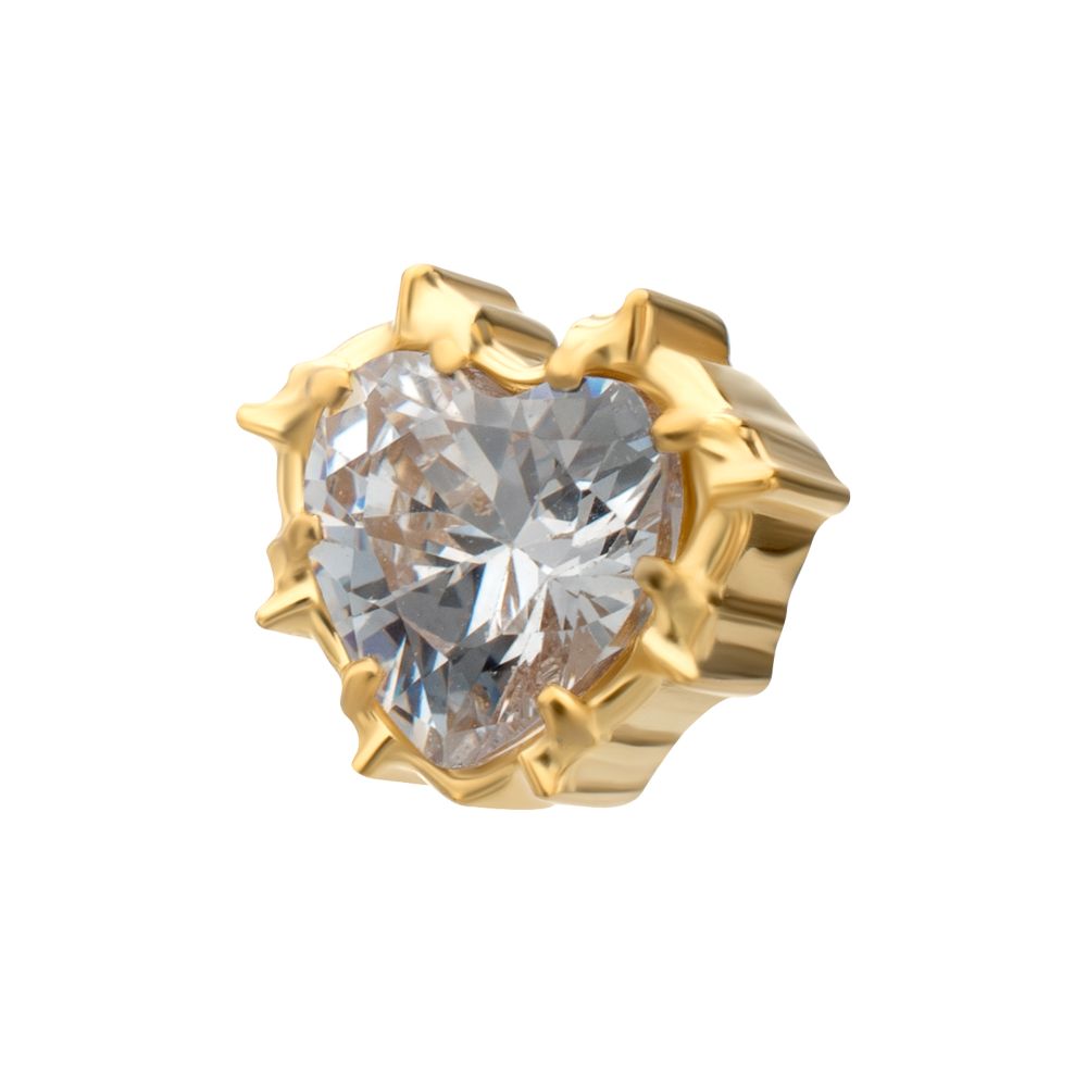 24Kt Gold PVD Titanium Threadless Prong Set Gem Heartbreaker Edge Top