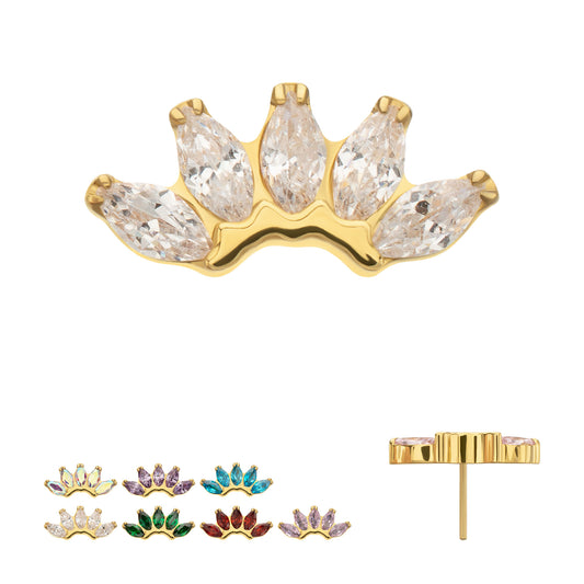 24Kt Gold PVD Titanium Threadless Prong Set 5- Marquise Gem Fan Cluster Top