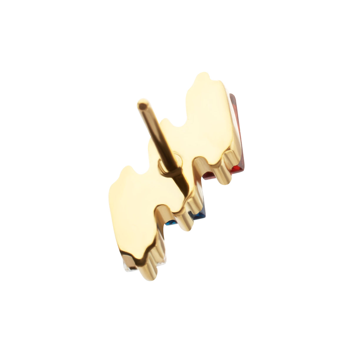 24Kt Gold PVD Titanium Threadless Prong Set Baguette CZ Diagonal 3-Cluster Top