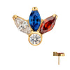 24Kt Gold PVD Titanium Threadless 3-Cluster Marquise Gem Fan Top with Bezel Round Gem
