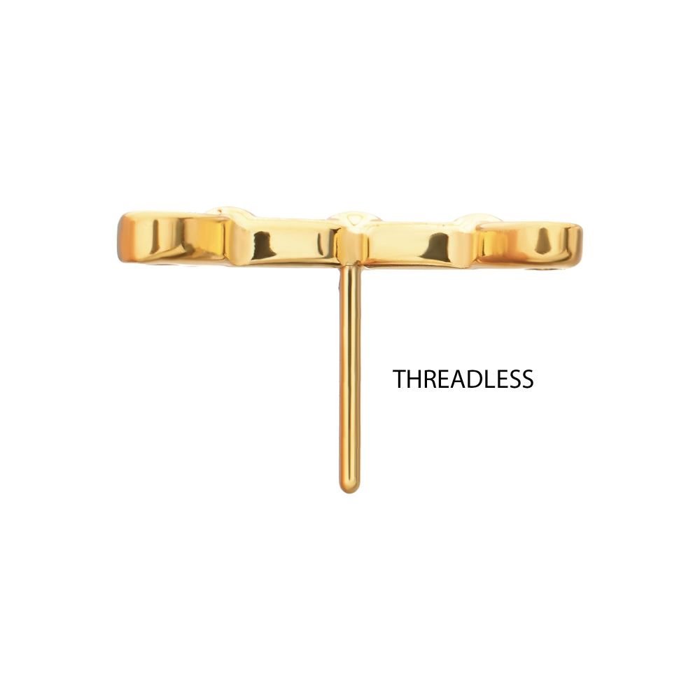 24Kt Gold PVD Titanium Threadless Low Profile Bar-Set Oval Link Top