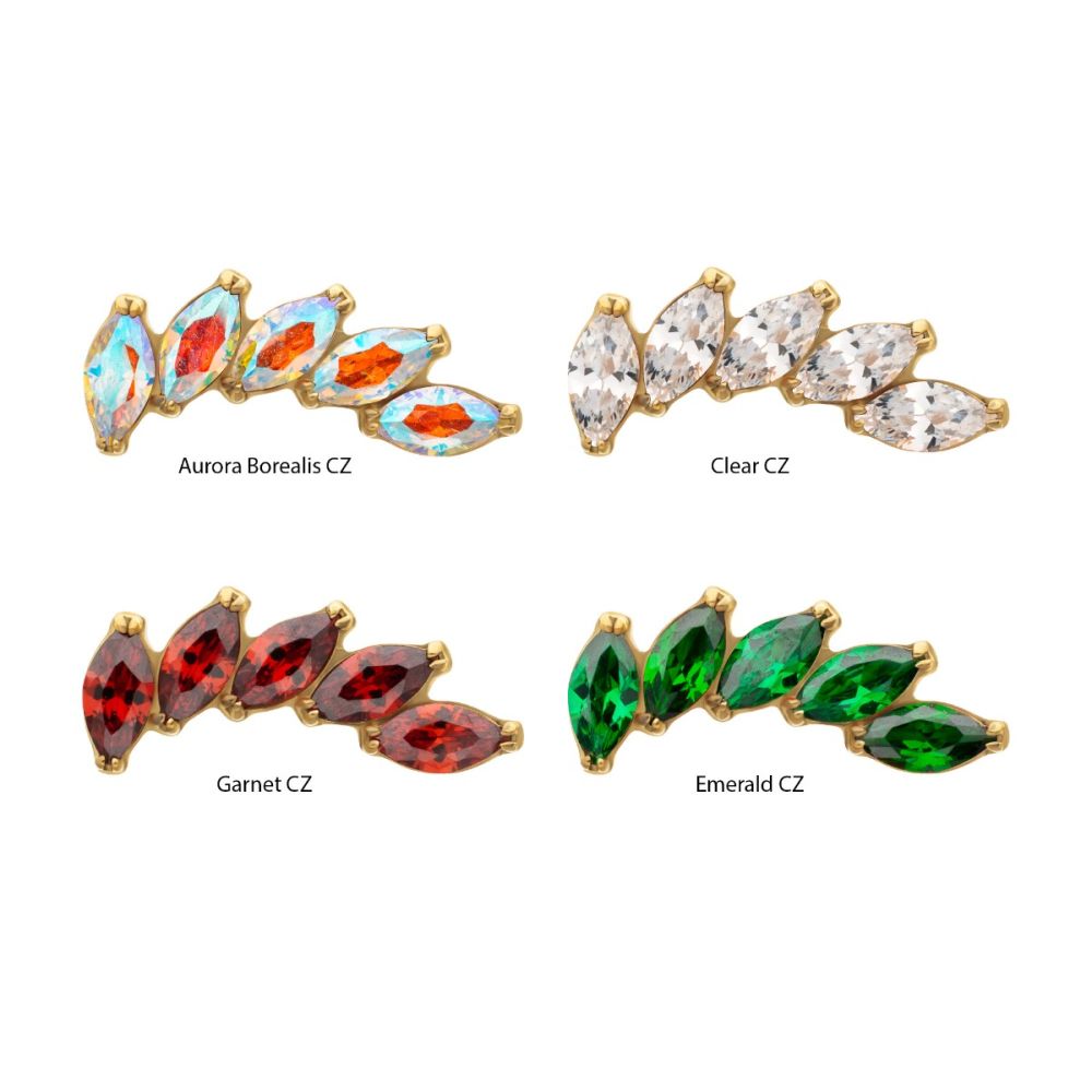 24Kt Gold PVD Titanium Threadless 5 Marquise Staggered Cluster Prong Gem Top