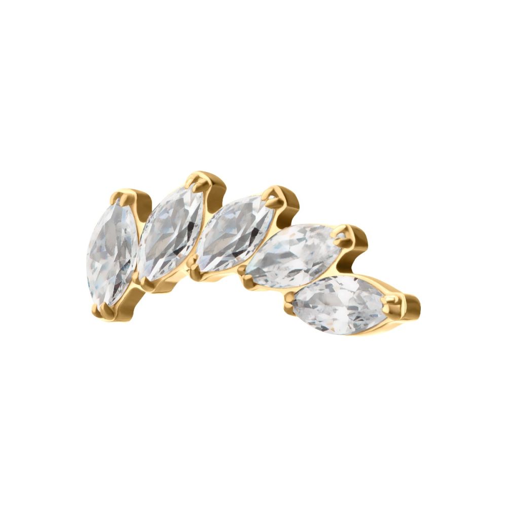 24Kt Gold PVD Titanium Threadless 5 Marquise Staggered Cluster Prong Gem Top