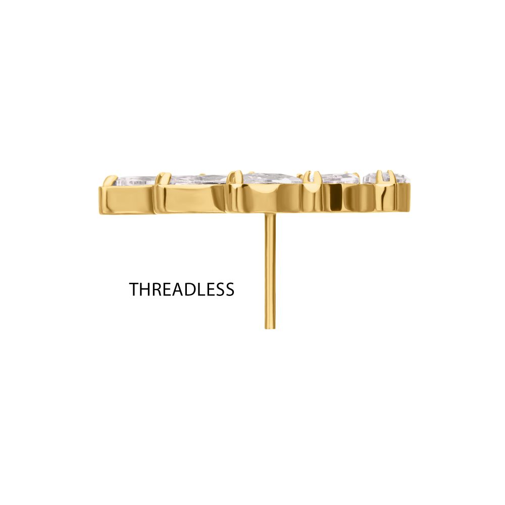 24Kt Gold PVD Titanium Threadless 5 Marquise Staggered Cluster Prong Gem Top