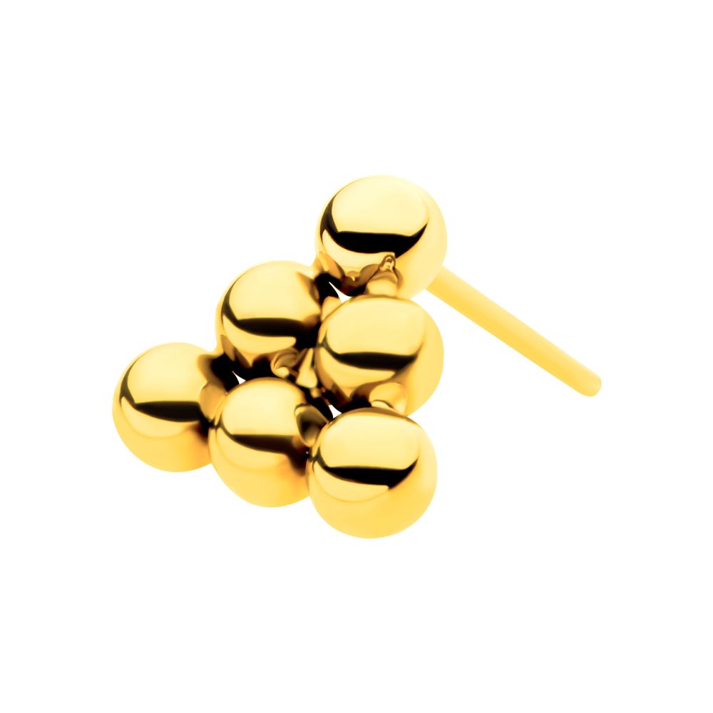 24Kt-Gold PVD Titanium Threadless 6 Beads Pyramid Shape Top