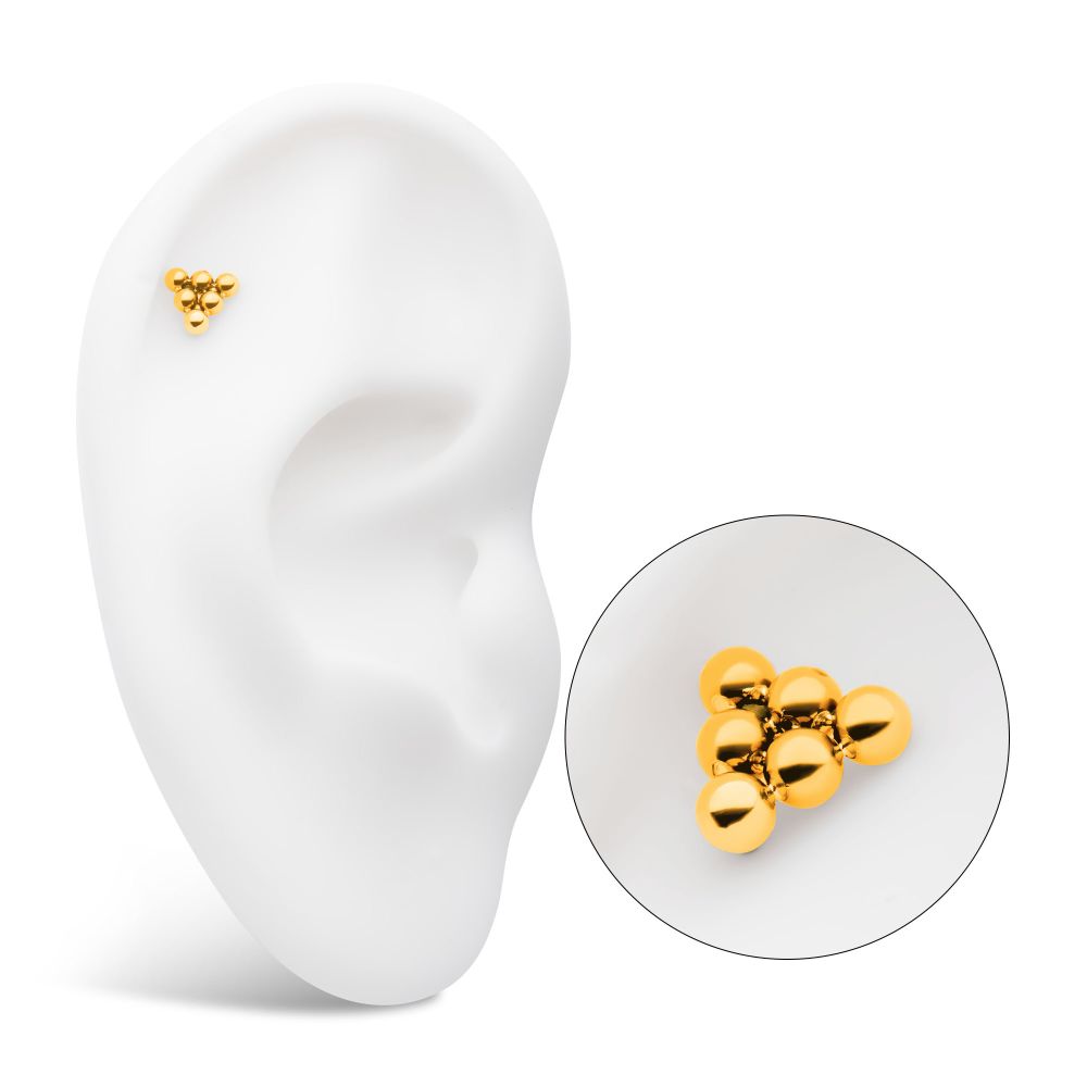 24Kt-Gold PVD Titanium Threadless 6 Beads Pyramid Shape Top