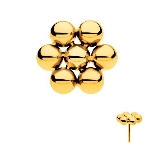 24Kt Gold PVD Titanium Threadless 7 Beads Hexagon Shape Top