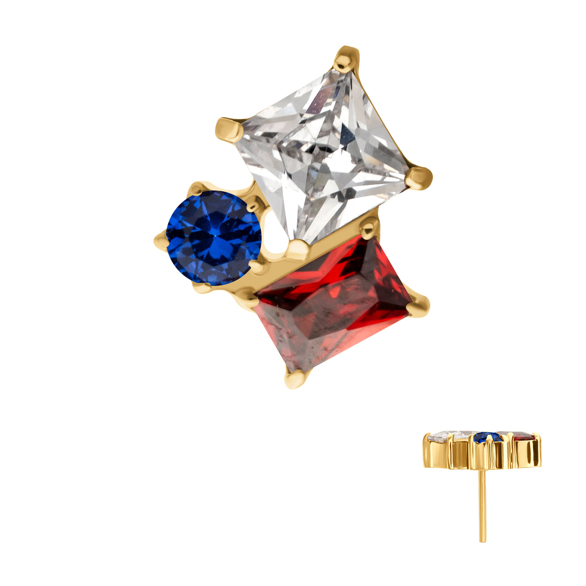 24Kt Gold PVD Titanium Threadless “Lustre Cluster” Prong Set Gem Top