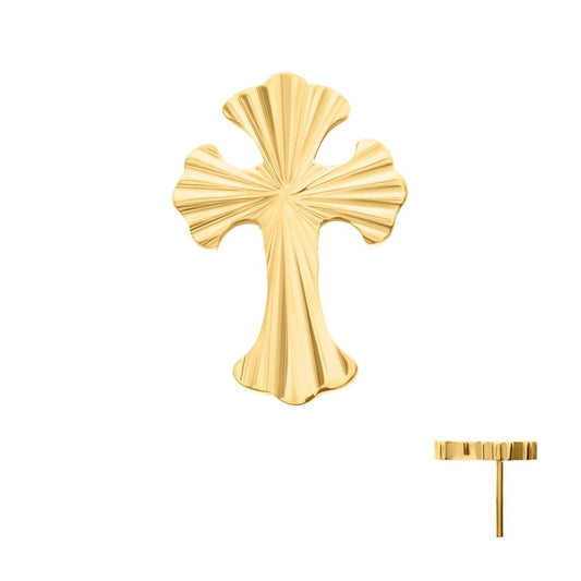 24Kt Gold PVD Titanium Threadless Corrugated Cross Top