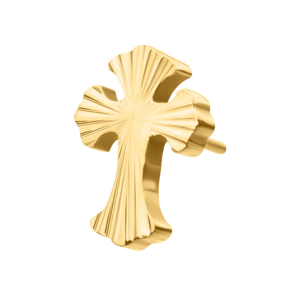 24Kt Gold PVD Titanium Threadless Corrugated Cross Top
