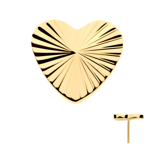 24Kt Gold PVD Titanium Threadless Corrugated Heart Top