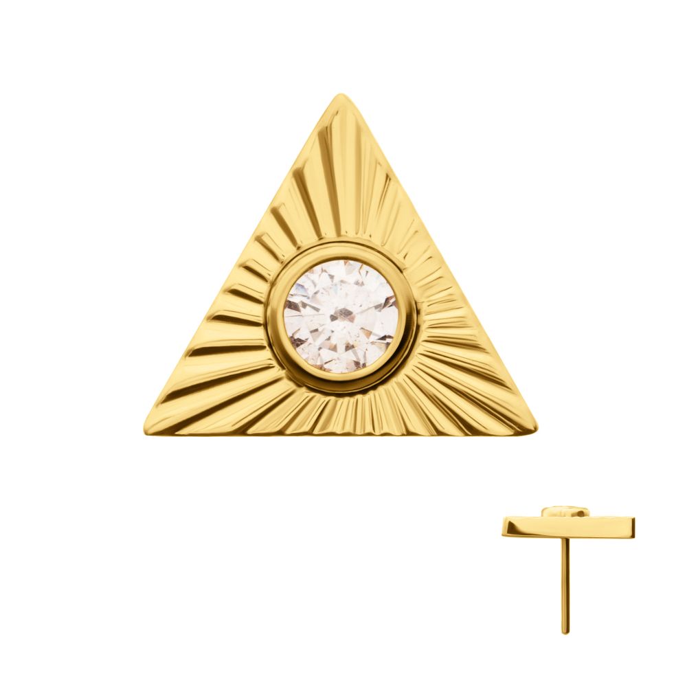 24Kt Gold PVD Titanium Threadless Corrugated Triangle Top with Bezel Gem