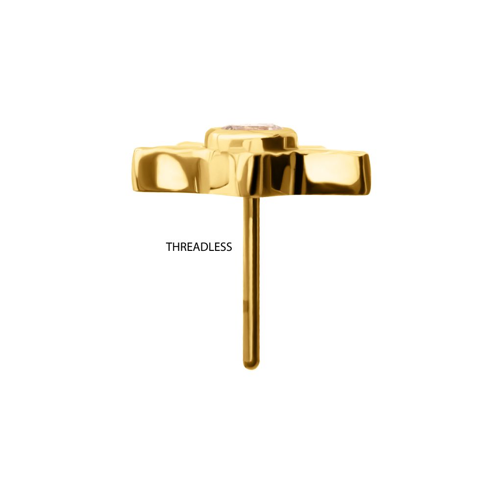 24Kt Gold PVD Titanium Threadless Corrugated Star with Bezel Gem Top