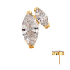 24Kt Gold PVD Titanium Threadless V-Prong Dual Marquise CZ Gem Top