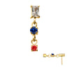 24Kt Gold PVD Titanium Threadless Prong Set Gem Baguette Top with Double Gem Dangle