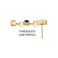 24Kt Gold PVD Titanium Threadless Prong Set Gem Baguette Top with Double Gem Dangle