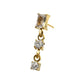 24Kt Gold PVD Titanium Threadless Prong Set Gem Baguette Top with Double Round Gem Dangle