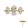 24Kt Gold PVD Titanium Threadless Triple Baguette Prong Set Gem Top