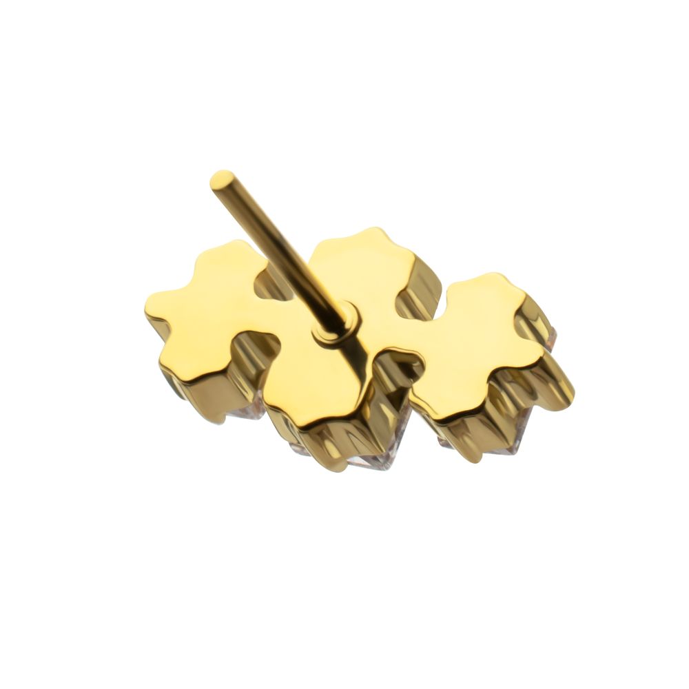 24Kt Gold PVD Titanium Threadless Triple Baguette Prong Set Gem Top