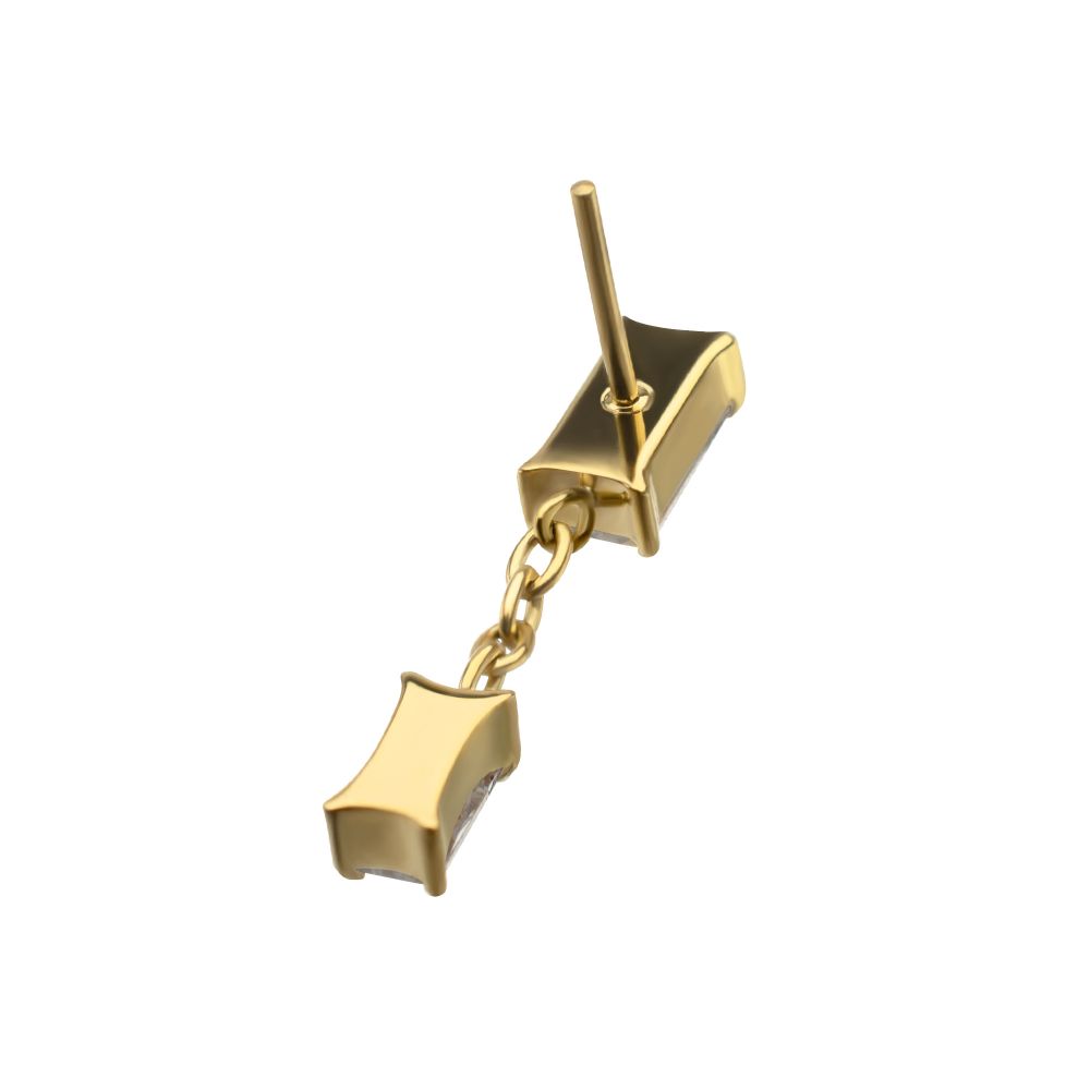 24Kt Gold PVD Titanium Threadless Double Baguette Prong Set Gem Dangle Top