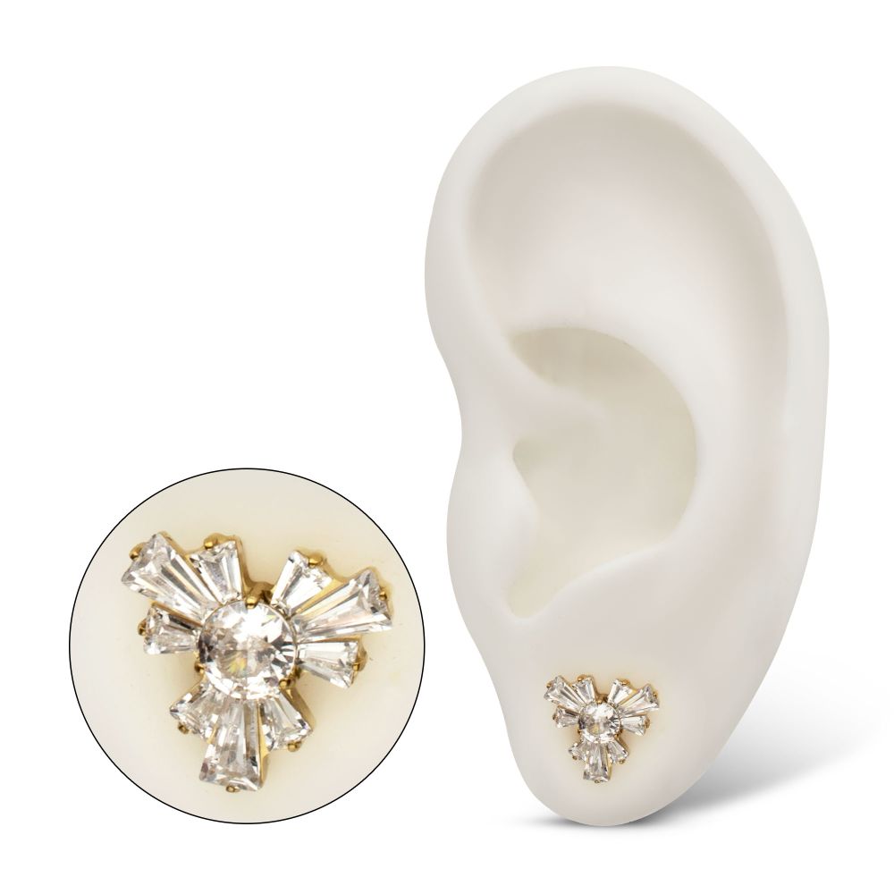 24Kt Gold PVD Titanium Threadless Round & Baguette Cluster Gem Radiant Beam Top