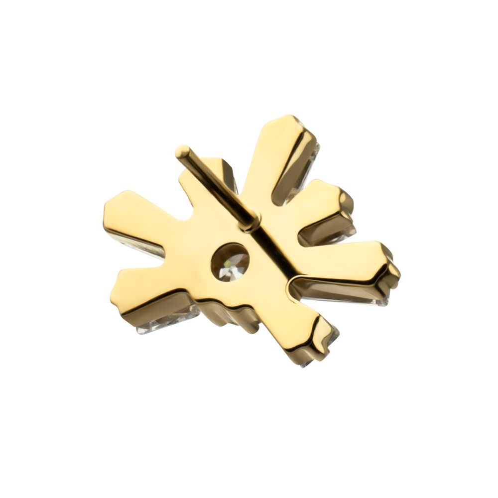 24Kt Gold PVD Titanium Threadless Round & Baguette Cluster Gem Sunray Top