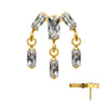 24Kt Gold PVD Titanium Threadless 3-Cluster Baguette Prong Set Gem Top with Dangle Gem