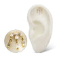 24Kt Gold PVD Titanium Threadless 3-Cluster Baguette Prong Set Gem Top with Dangle Gem