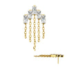 24Kt Gold PVD Titanium Threadless 5-Cluster Baguette Prong Set Gem Top with Chain Dangle