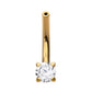 24Kt Gold PVD Titanium Threadless Prong Set CZ Fixed Bottom Curved Barbell