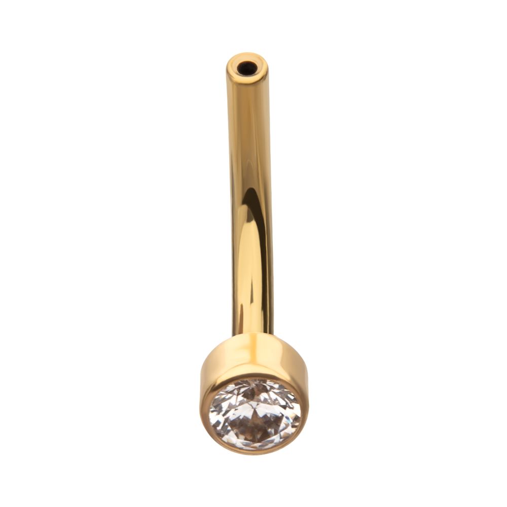 24Kt Gold PVD Threadless Bezel Set CZ Fixed Disc Bottom Curved Barbell