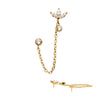 24Kt Gold PVD Titanium Threadless Marquise Trinity & Duo Bezel Round Gem Top with Dangle Rolo Chain
