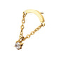 24Kt Gold PVD Titanium Threadless Curved Bar Top with Prong Set Gem Chain Dangle