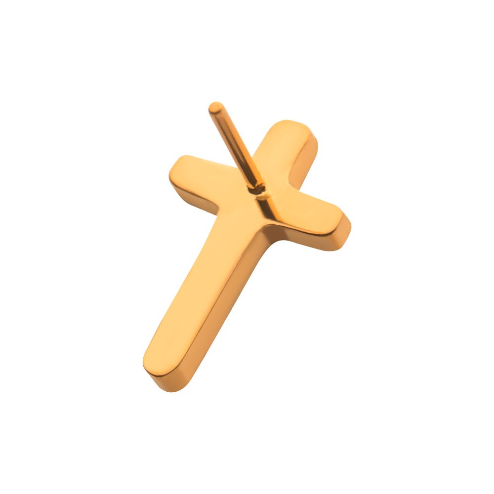 24KT Gold PVD Titanium Threadless with Cross Top