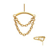 24Kt Gold PVD Titanium Threadless Hidden Helix Curved Bar Top with 2-Tier Chain Dangle