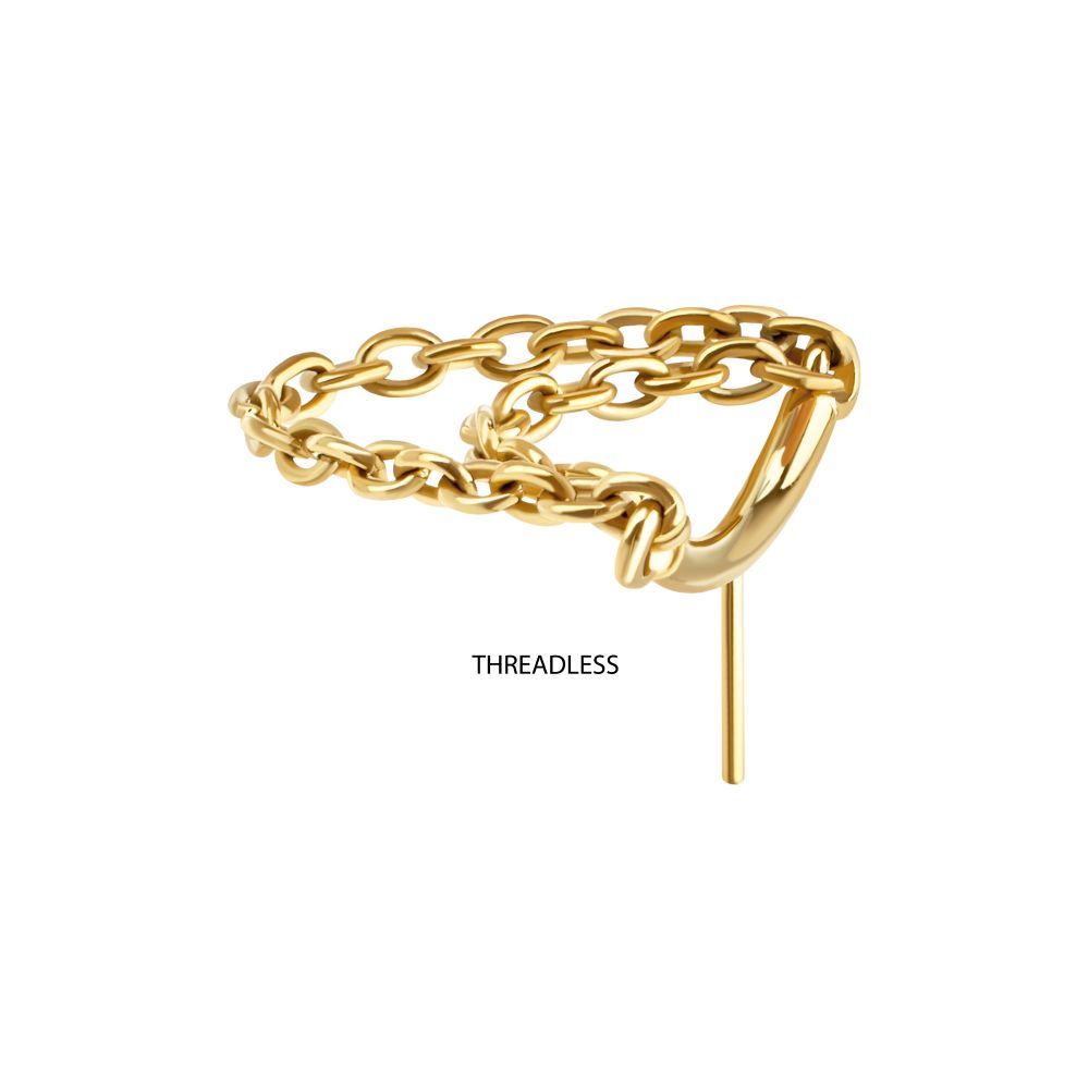 24Kt Gold PVD Titanium Threadless Hidden Helix Curved Bar Top with 2-Tier Chain Dangle