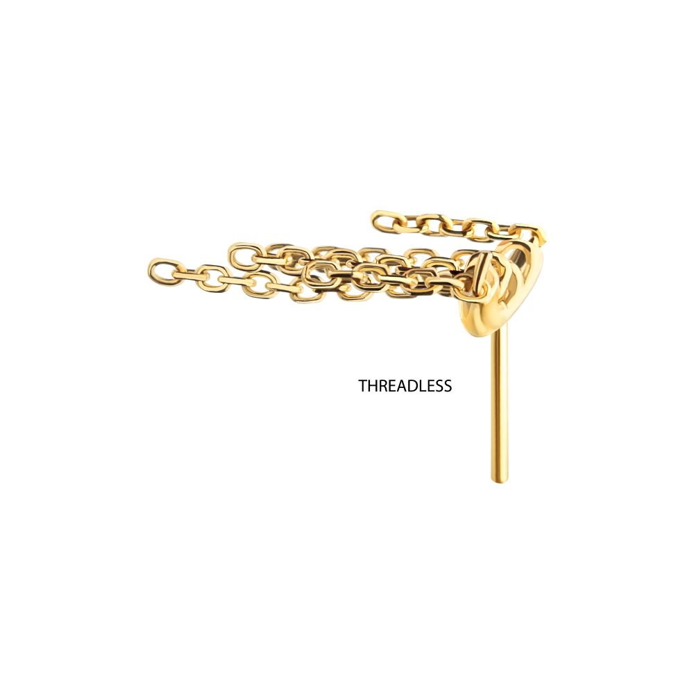 24Kt Gold PVD Titanium Threadless Hidden Helix Curved Bar Top with 5-Chain Dangle