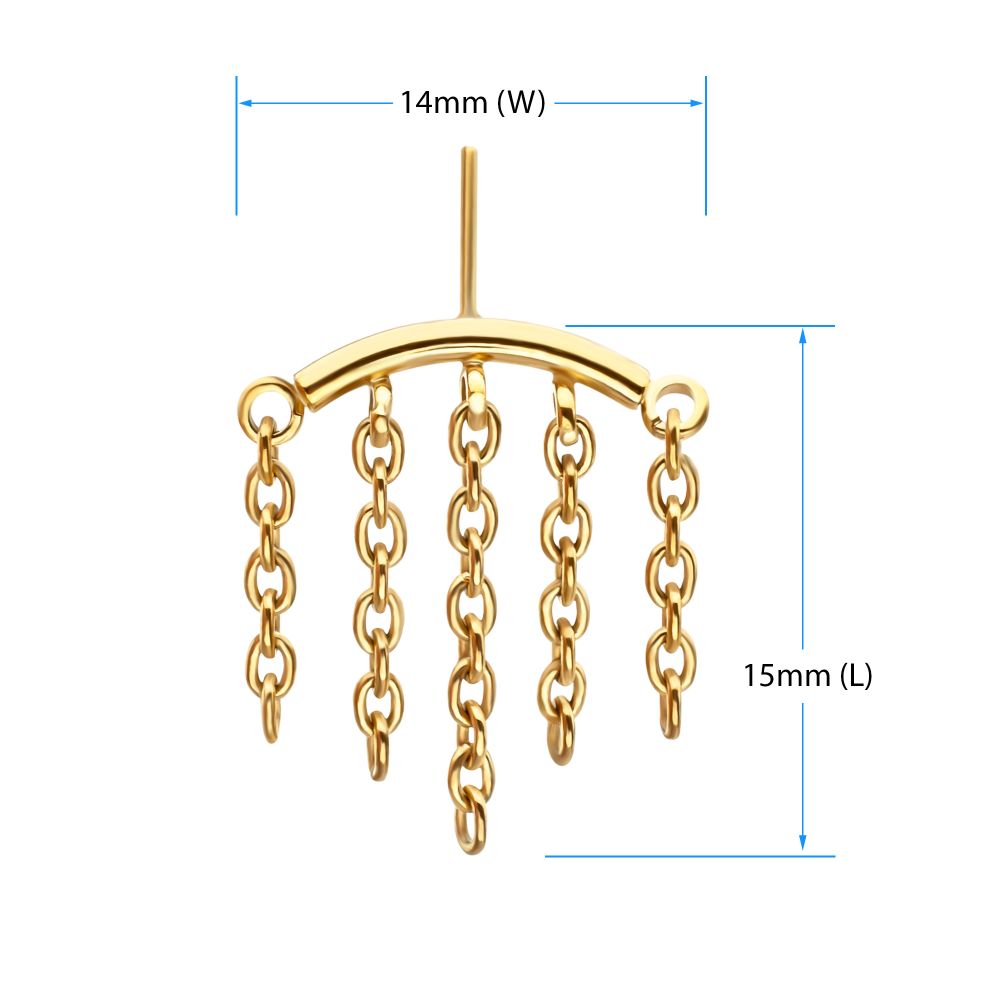 24Kt Gold PVD Titanium Threadless Hidden Helix Curved Bar Top with 5-Chain Dangle