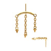 24Kt Gold PVD Titanium Threadless Hidden Helix Curved Bar Top with 3 Spiked Chain Dangle