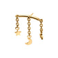24Kt Gold PVD Titanium Threadless Hidden Helix Curved Bar Top with Crescent Moon and Star 3-Chain Dangle