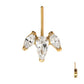 24Kt-Gold PVD Titanium Threadless Vertical Helix V-Prong Pear Trio Blossom Cluster Top