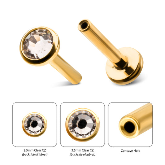 24Kt Gold PVD Titanium Threadless Bezel Gem Back Duality Labret (Base Only)