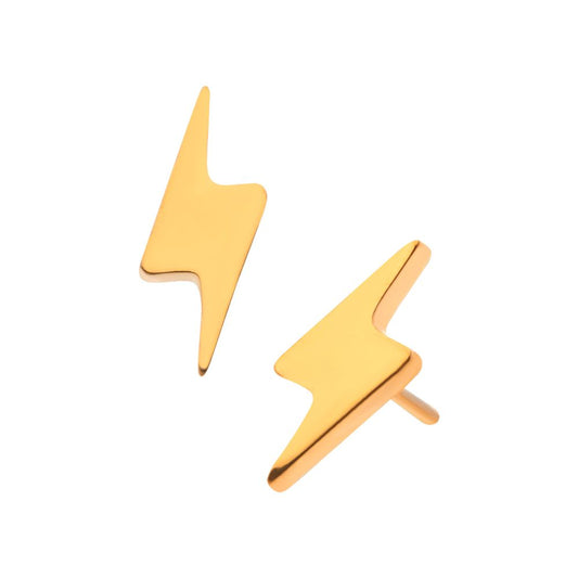 24KT Gold PVD Titanium Threadless with Short Lightning Bolt Top