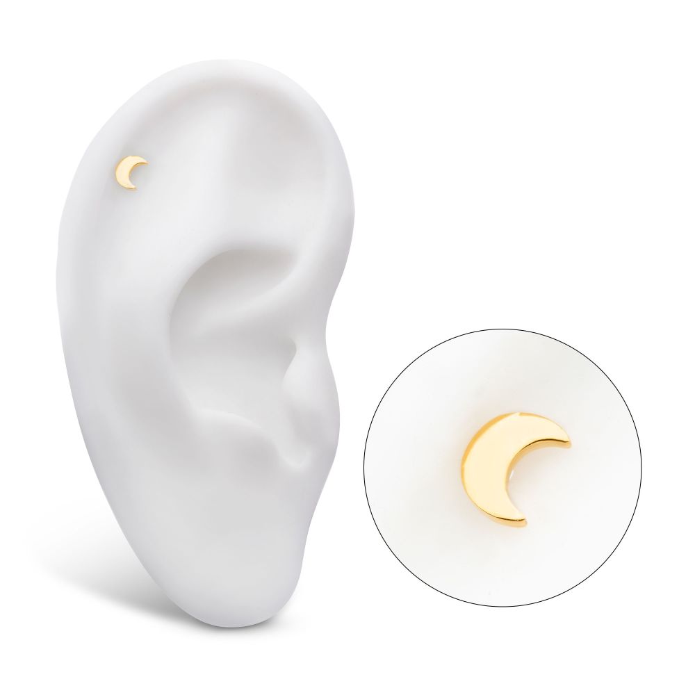 24Kt Gold PVD Titanium Threadless Crescent Moon Top with 2.2mm Crest