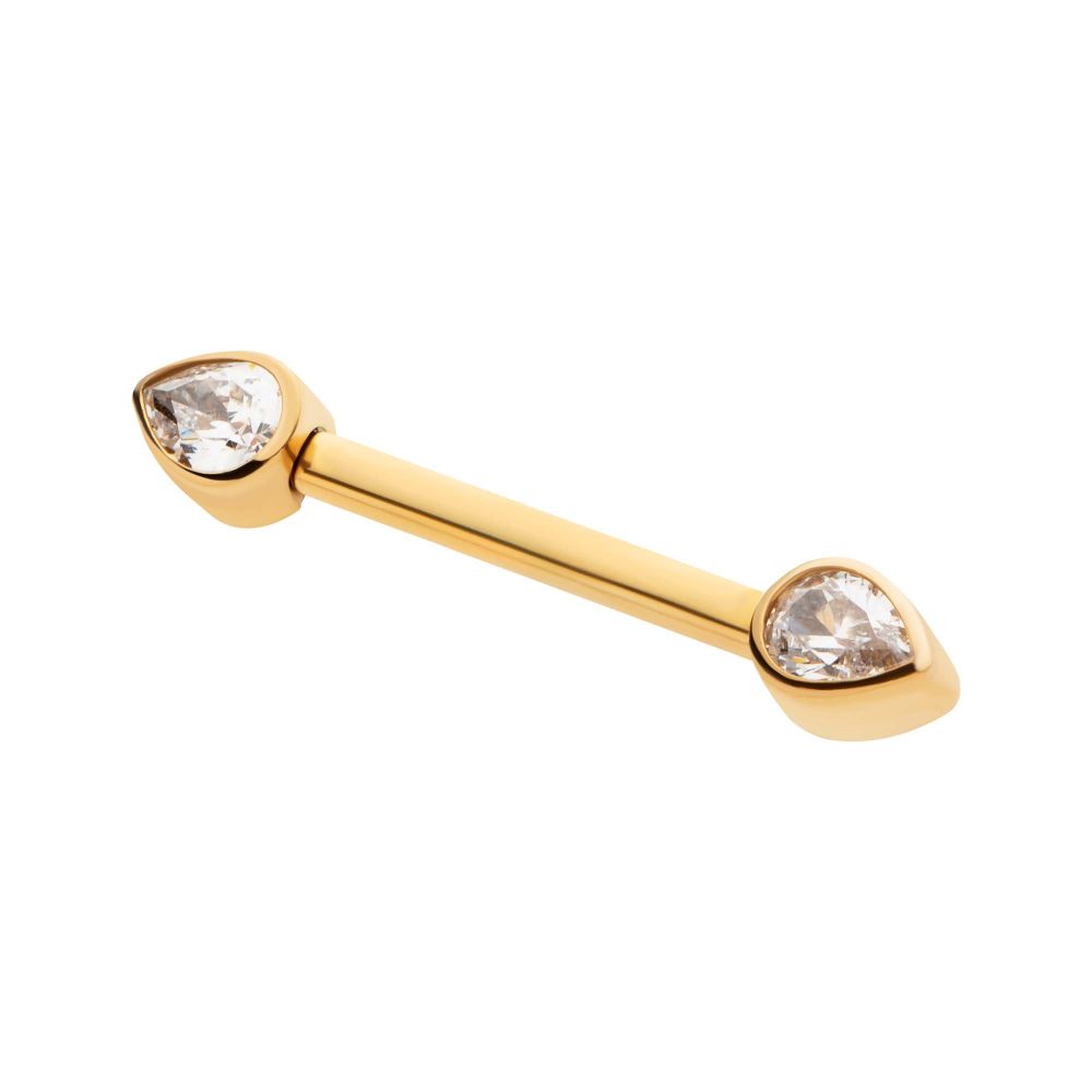 24Kt Gold PVD Titanium Threadless Bezel Teardrop CZ Nipple Barbell | Sold by piece